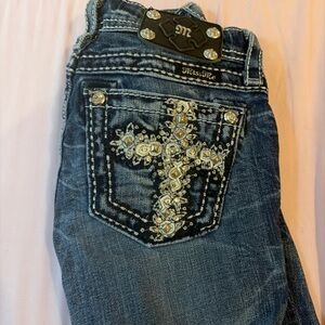 Miss Me Women's Dark Blue Boot Cut Jeans with Embellished Pocket